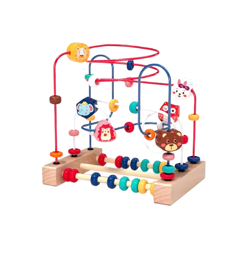 Montessori-kulbana med kulram i trä, montessori kulbana kulram leksak pedagogisk - trä/röd - djur på transparent bakgrund