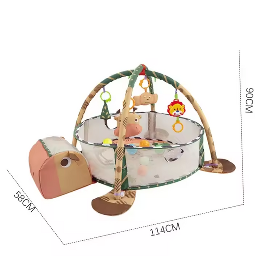 Babygym Sköldpadda Multifunktionellt med Vägg & Leksaker - Beige