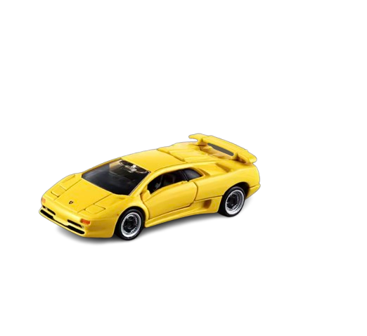 Takara Tomy Tomica Lamborghini Diablo modellbil mot vit bakgrund