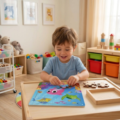 Tecknat Träpussel Havsdjur för Barn