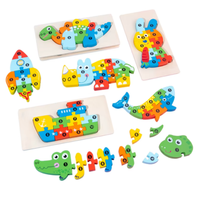 Montessori Dinosauriepussel i Trä med Siffror för Småbarn