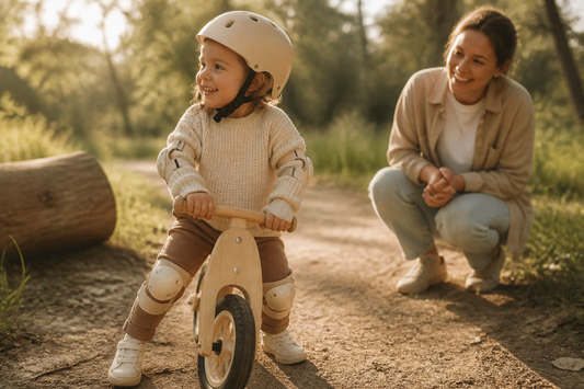 Träna balansen på två hjul: Hållbara springcyklar i FSC-trä och ergonomisk skyddsutrustning
