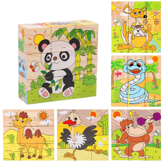 3D Pusselklossar för Små Barn 6 i 1 - Motorik och Lek i Ett - Panda och Kompisar