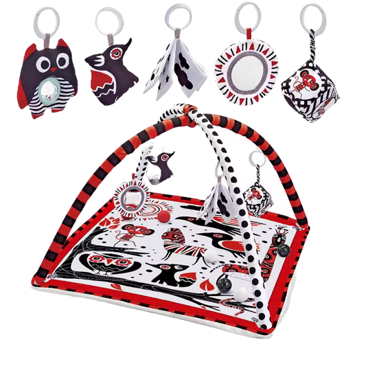 Babygym – Lekmatta & Krypfilt för Tidig Inlärning - Röd - Fåglar