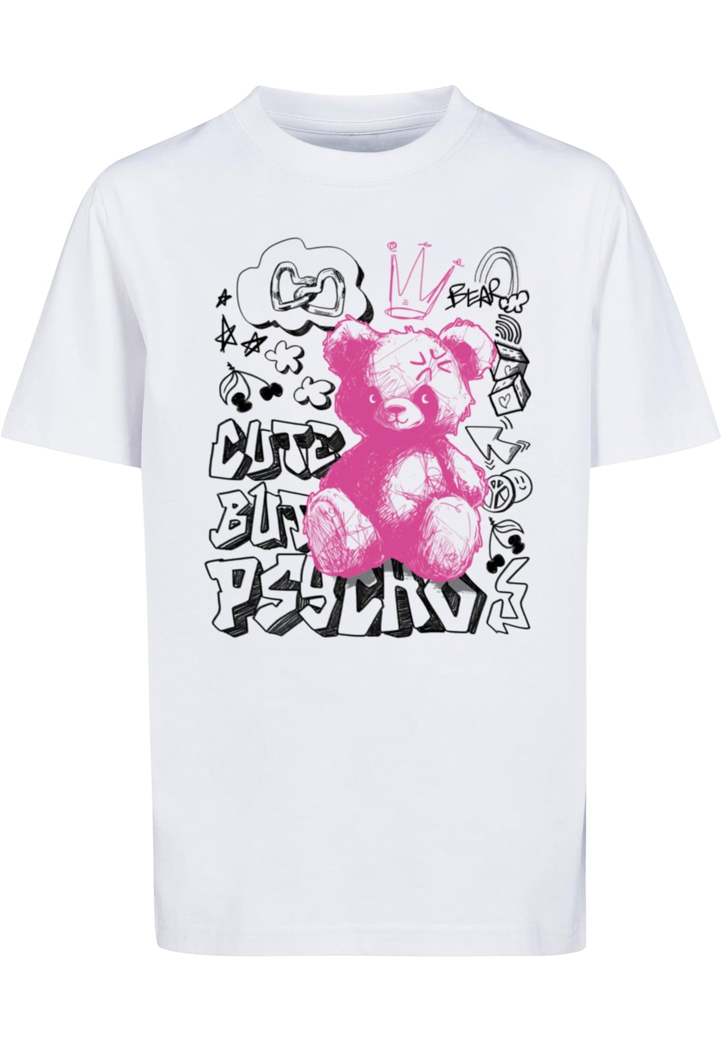 MT Kids Cute But Psycho Tee i färgen vit framifrån mot ljus bakgrund