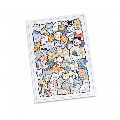 Träpussel med många tecknade katter samlade på vit bakgrund