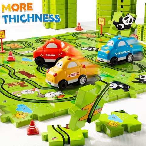 Pussel Racerbana Bilar – Rolig Lärorik Leksak - 16 bitar