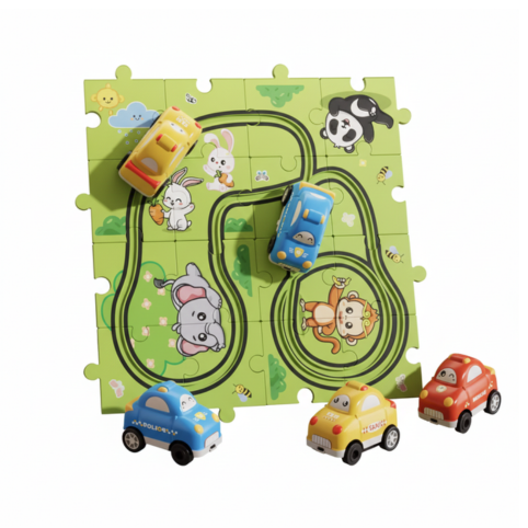 Pussel Racerbana Bilar – Rolig Lärorik Leksak - 16 bitar