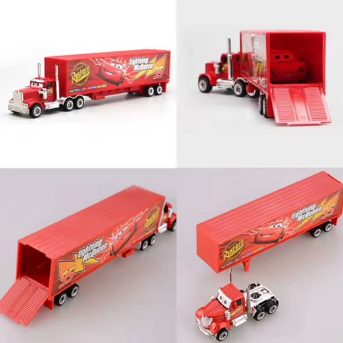 Röd lastbilstrailer i Cars-tema med öppningsbar ramp