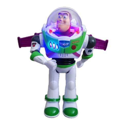 Buzz Lightyear-figur med lysande detaljer mot vit bakgrund
