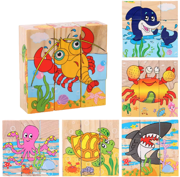 3D Puzzle Blocks for Toddlers 6 in 1 - Motor Skills and Play in One