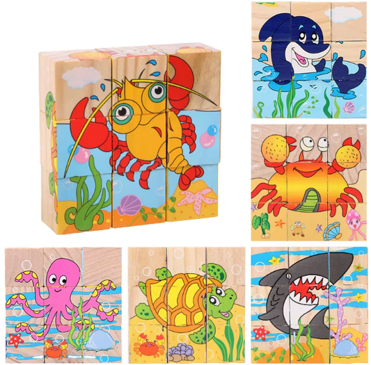 3D Pusselklossar för Små Barn 6 i 1 - Motorik och Lek i Ett - Undervattensdjur