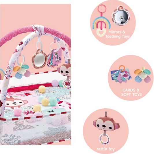 Babygym – Lekmatta & Krypfilt för Tidig Inlärning - Röd - Fåglar