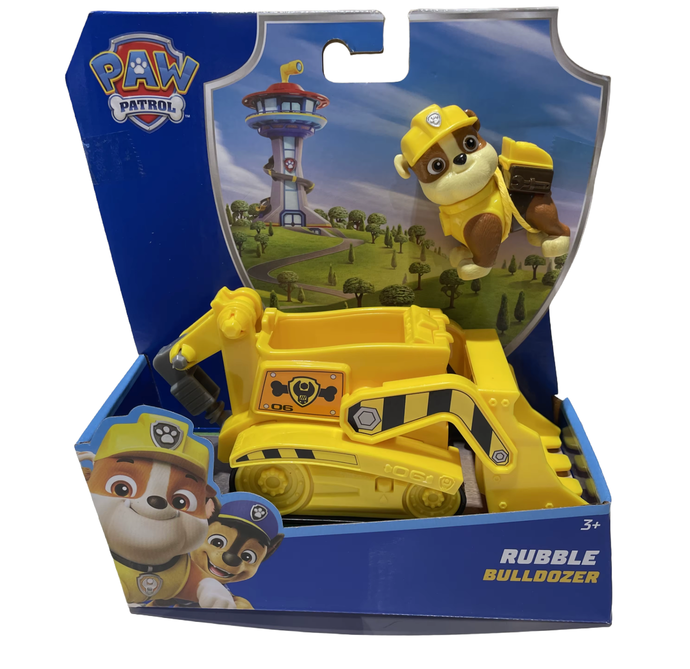 Gul bulldozer med Rubble-figur i förpackning från Djurpatrullen
