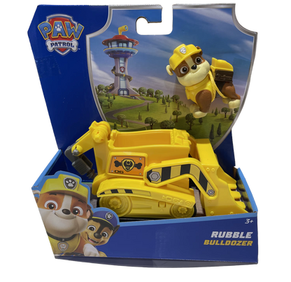 Gul bulldozer med Rubble-figur i förpackning från Djurpatrullen
