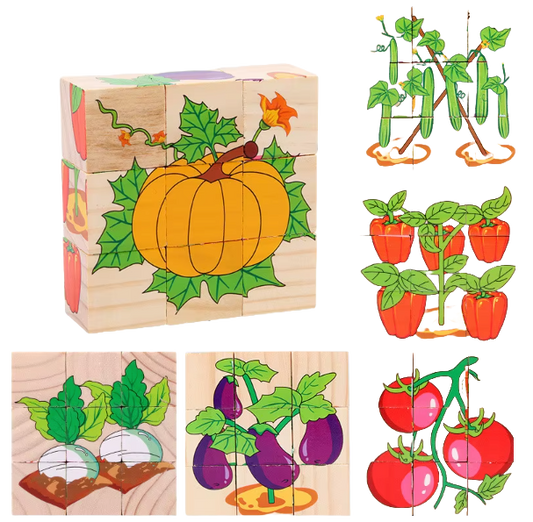 3D Pusselklossar för Små Barn 6 i 1 - Motorik och Lek i Ett - Grönsaker