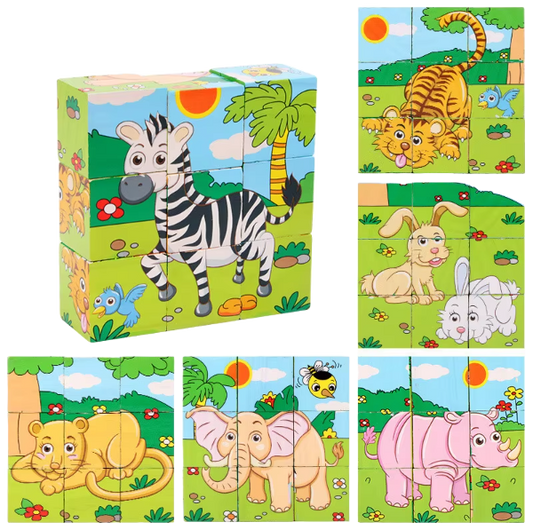 3D Pusselklossar för Små Barn 6 i 1 - Motorik och Lek i Ett - Zebra och Kompisar