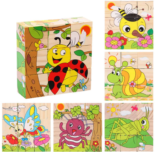 3D Pusselklossar för Små Barn 6 i 1 - Motorik och Lek i Ett - Insekter