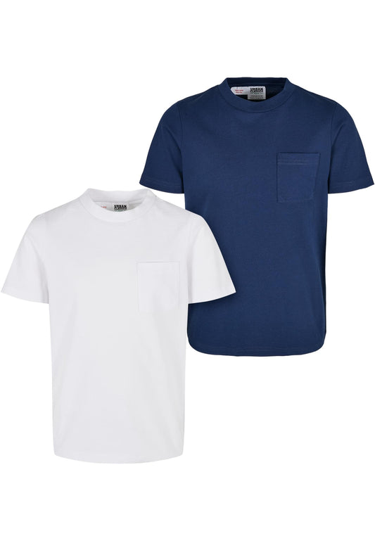 Boys Organic Cotton Basic Pocket Tee 2-Pack - White/Blue 110/116