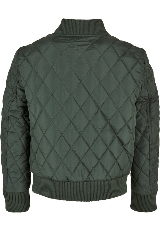 Boys Diamond Quilt Nylon Jacket - olive 122/128