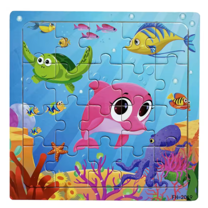 Tecknat Träpussel Havsdjur för Barn