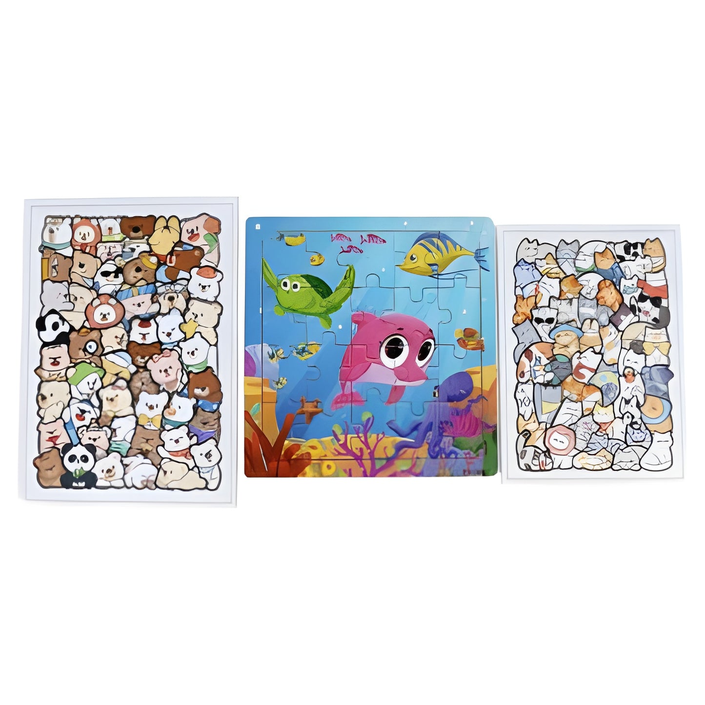 3-pack barnpussel med djurmotiv, havsdjur och färgglada illustrationer