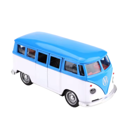 Blåvit Retrobuss Leksak i Metall – Modellbuss Skala 1:38 för Barn