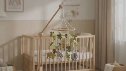 Produktbild på Babymobil med Träställning och Skogsdjur – För Spjälsäng från Happy Parent