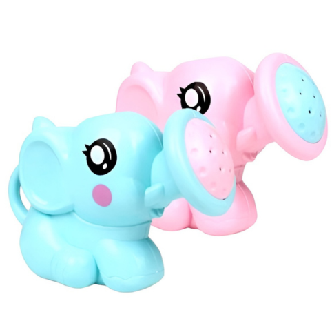 Två elefantformade vattenkannor i blått och rosa mot ljus bakgrund